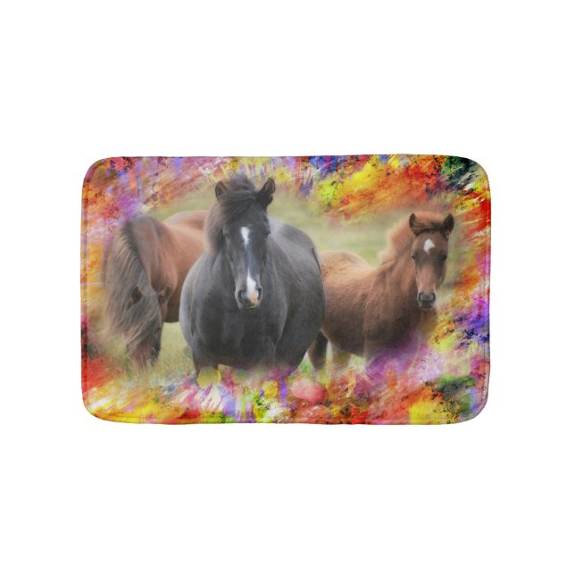 Horses Colorful Bath Mat (Front)