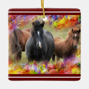 Horses Colorful Ceramic Ornament