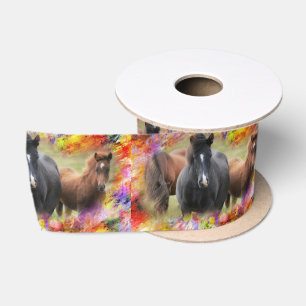Horses Colorful Satin Ribbon