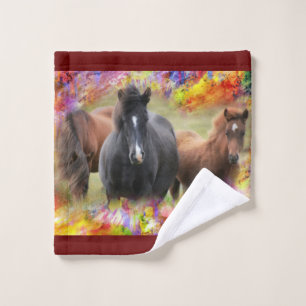 Horses Colorful Wash Cloth