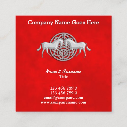 Horses crest faux red suede celtic knot horse square business card