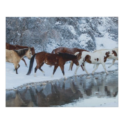 Horses Crossing the Creek Faux Canvas Print