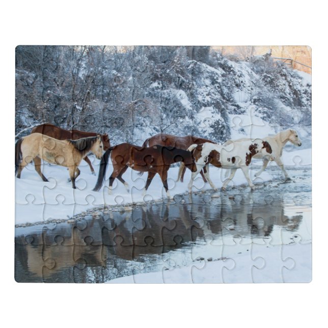 Horses Crossing the Creek Jigsaw Puzzle (Puzzle Horizontal)