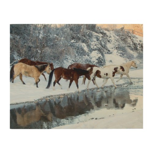 Horses Crossing the Creek Wood Wall Art