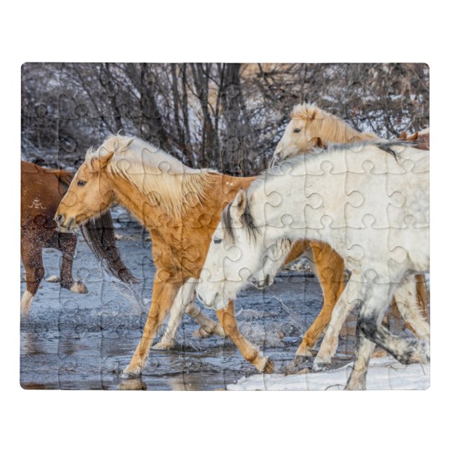 Horses Crossing the Stream Jigsaw Puzzle (Puzzle Horizontal)