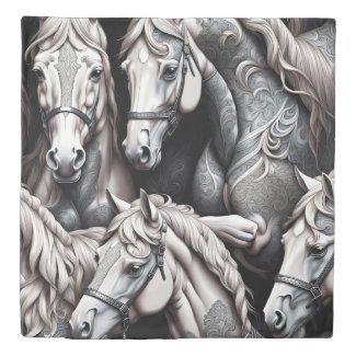 Horses Detailed Painting in Black& White Art 