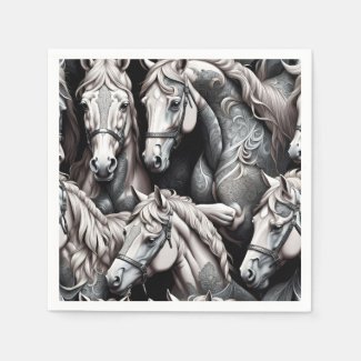 Horses Detailed Painting in Black& White Art 