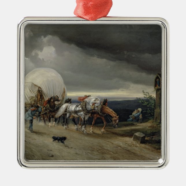 Horses Drawing Carts up a Hill, 1856 Metal Ornament (Front)