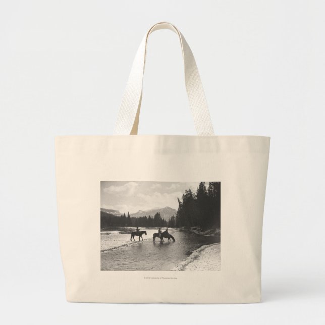 Horses drinking from and crossing a river large tote bag (Front)