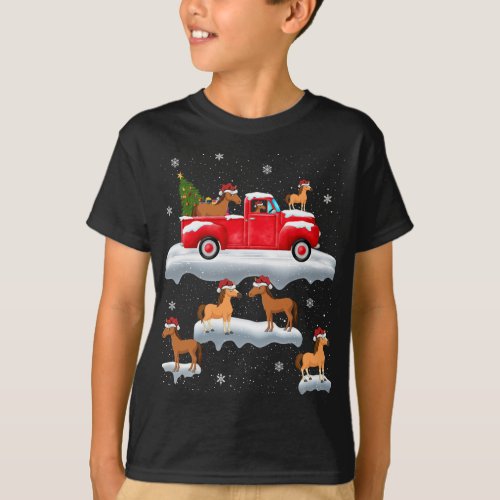Horses Driving Christmas Tree Red Truck Horse Chri T_Shirt