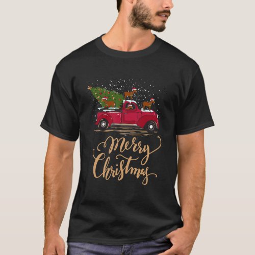 Horses Driving Christmas Tree Truck Horse Xmas Gif T_Shirt