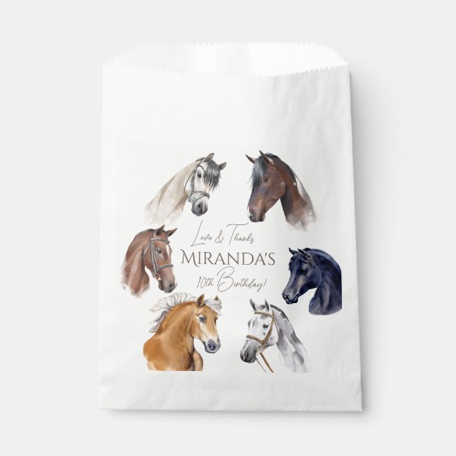 Horses equestrian elegant birthday party favor bag (Front)