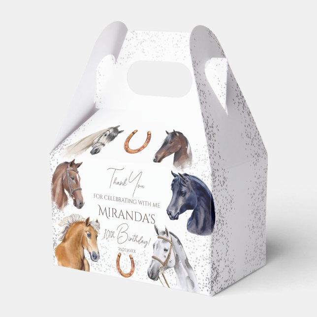 Horses equestrian elegant birthday party favor boxes (Front Side)