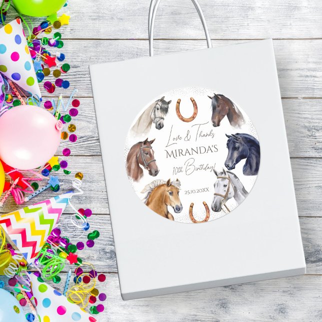 Horses equestrian elegant birthday party favor classic round sticker (Horses equestrian elegant birthday party favor sticker horses themed birthday thank you stickers)
