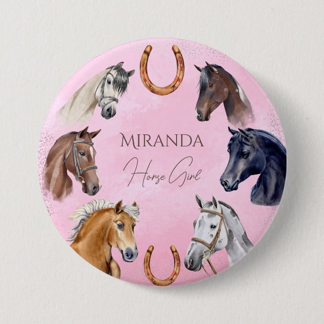 Horses equestrian elegant birthday party favors button (Front)