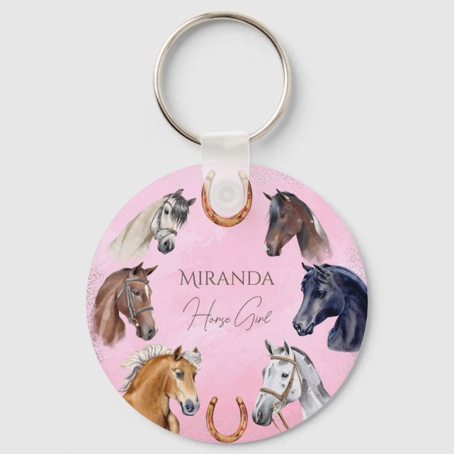 Horses equestrian elegant birthday party favors keychain (Front)