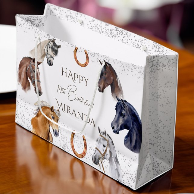 Horses equestrian elegant birthday party large gift bag (Horses equestrian elegant birthday party large gift bag)