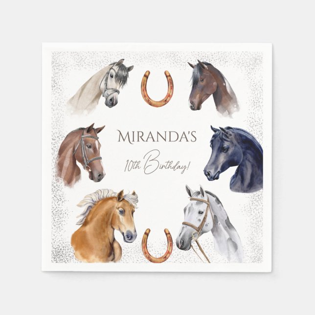 Horses equestrian elegant birthday party napkins (Front)