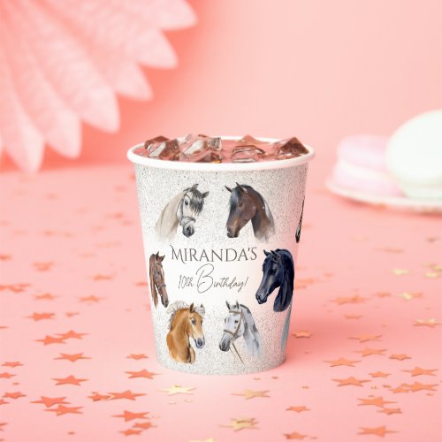 Horses equestrian elegant birthday party paper cups