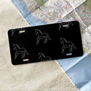 Horses Equestrian White Contour Horse Rider License Plate