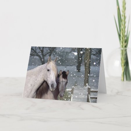 Horses Falling Snow Greeting Card