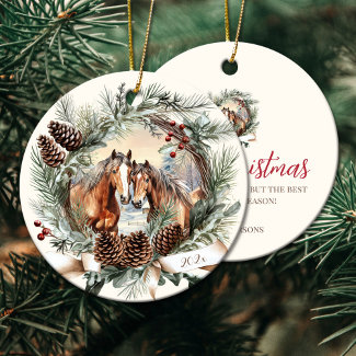 Horses farm animal Christmas pinecone wreath