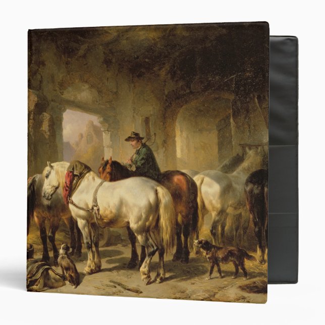 Horses Feeding in the Stable 3 Ring Binder (Front/Inside)