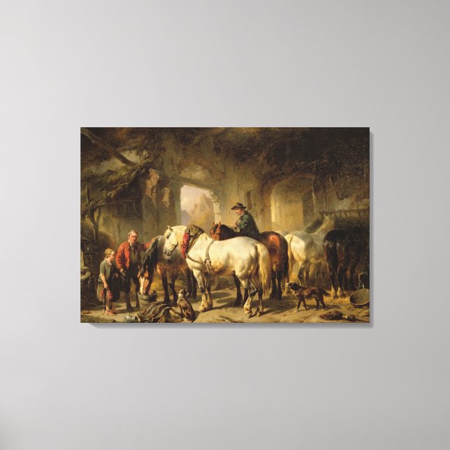Horses Feeding in the Stable Canvas Print (Front)