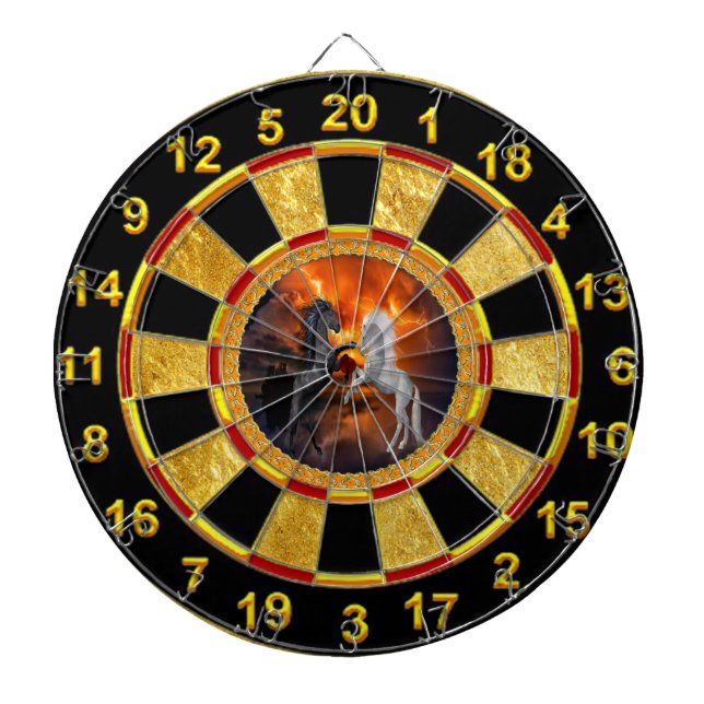 Horses fighting in a bad lightning storm dartboard with darts (Front)