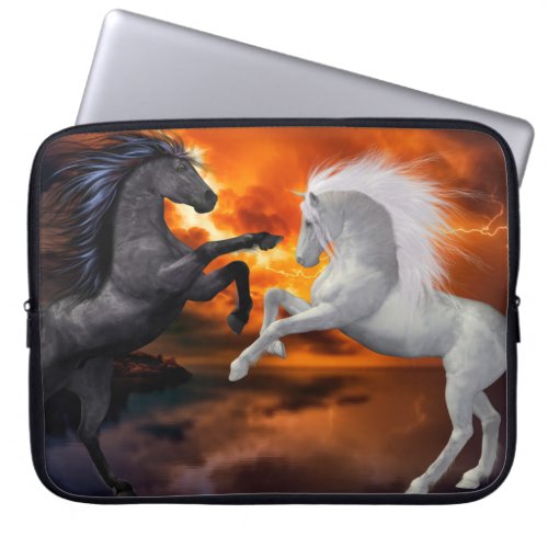 Horses fighting in a bad lightning storm laptop sleeve