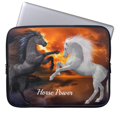 Horses fighting in a bad lightning storm laptop sleeve