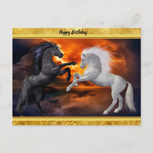 Horses fighting in a bad lightning storm postcard
