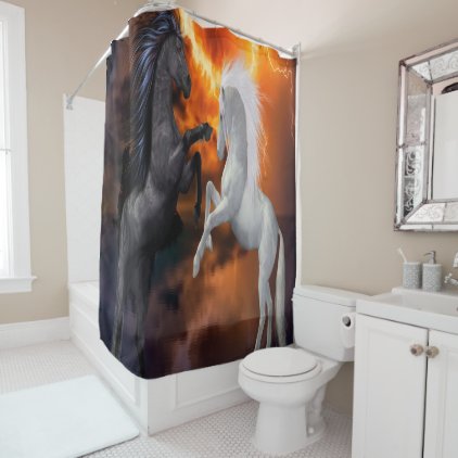 Horses fighting in a bad lightning storm shower curtain