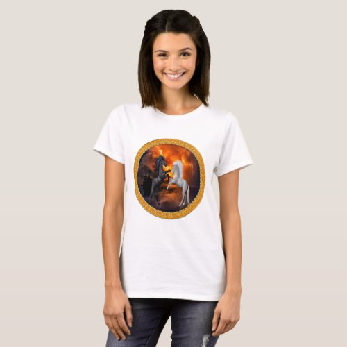 Horses fighting in a bad lightning storm T_Shirt