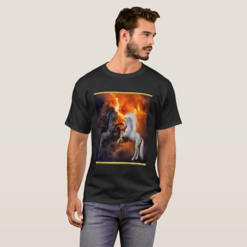 Horses fighting in a bad lightning storm T_Shirt