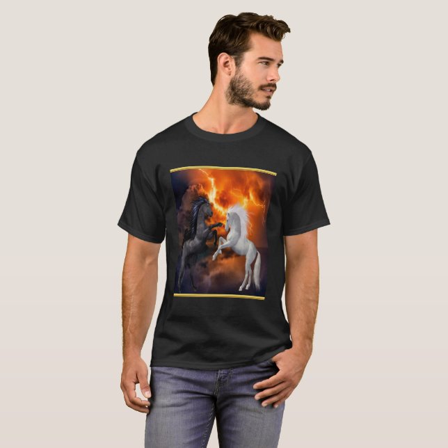 Horses fighting in a bad lightning storm T-Shirt (Front Full)