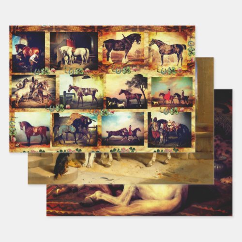 HORSES FINE ART PAINTINGSHORSE SHOES PARCHMENT WRAPPING PAPER SHEETS