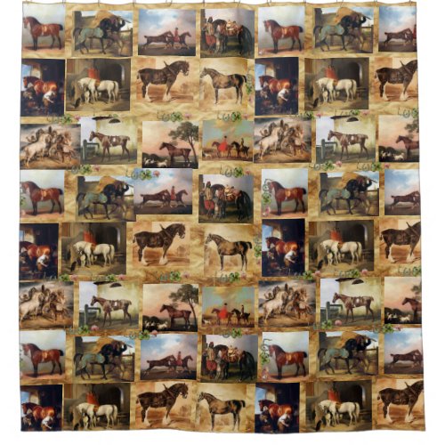 HORSES FINE ART PAINTINGS PARCHMENTHORSE SHOES SHOWER CURTAIN