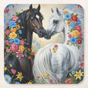  Horses framed in flowers Coaster