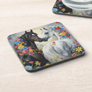  Horses framed in flowers Coaster