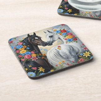  Horses framed in flowers Coaster
