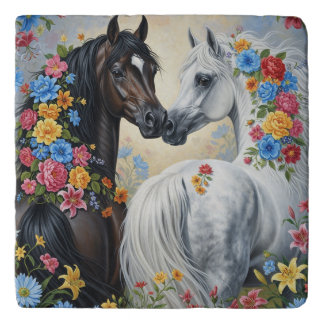 Horses framed in flowers Trivet
