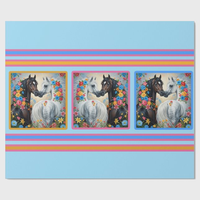 Horses Framed in flowers Wrapping Paper (Flat)