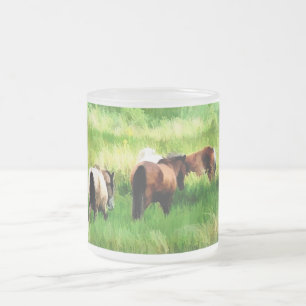 HORSES FROSTED GLASS COFFEE MUG