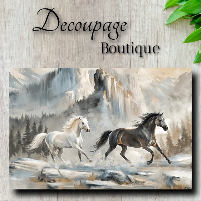 Horses Galloping Through Mountain Mist Decoupage Tissue Paper (Horses Galloping Through Mountain Mist Decoupage Tissue Paper)