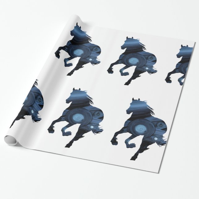 Horses Glossy Wrapping Paper, blue Horse Paper (Unrolled)
