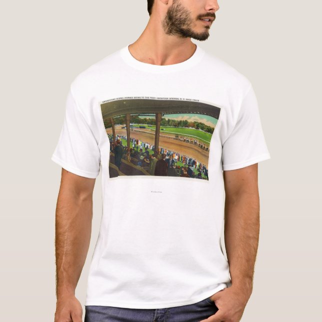 Horses Going to the Post at Race Track T-Shirt (Front)
