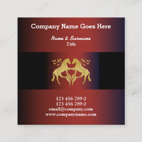 Horses graphic faux gold red leaf crest horse square business card