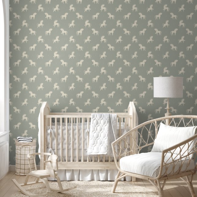 Horses gray green wallpaper  (Kids)