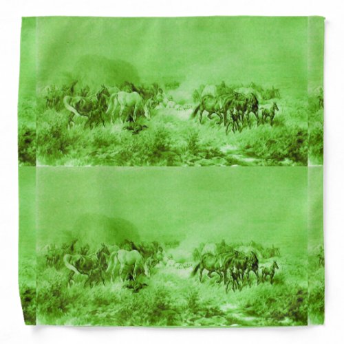 HORSES GRAZING Antique Light Green Bandana
